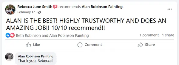 Verified five-star review for Alan Robinson Painting — screenshot 10